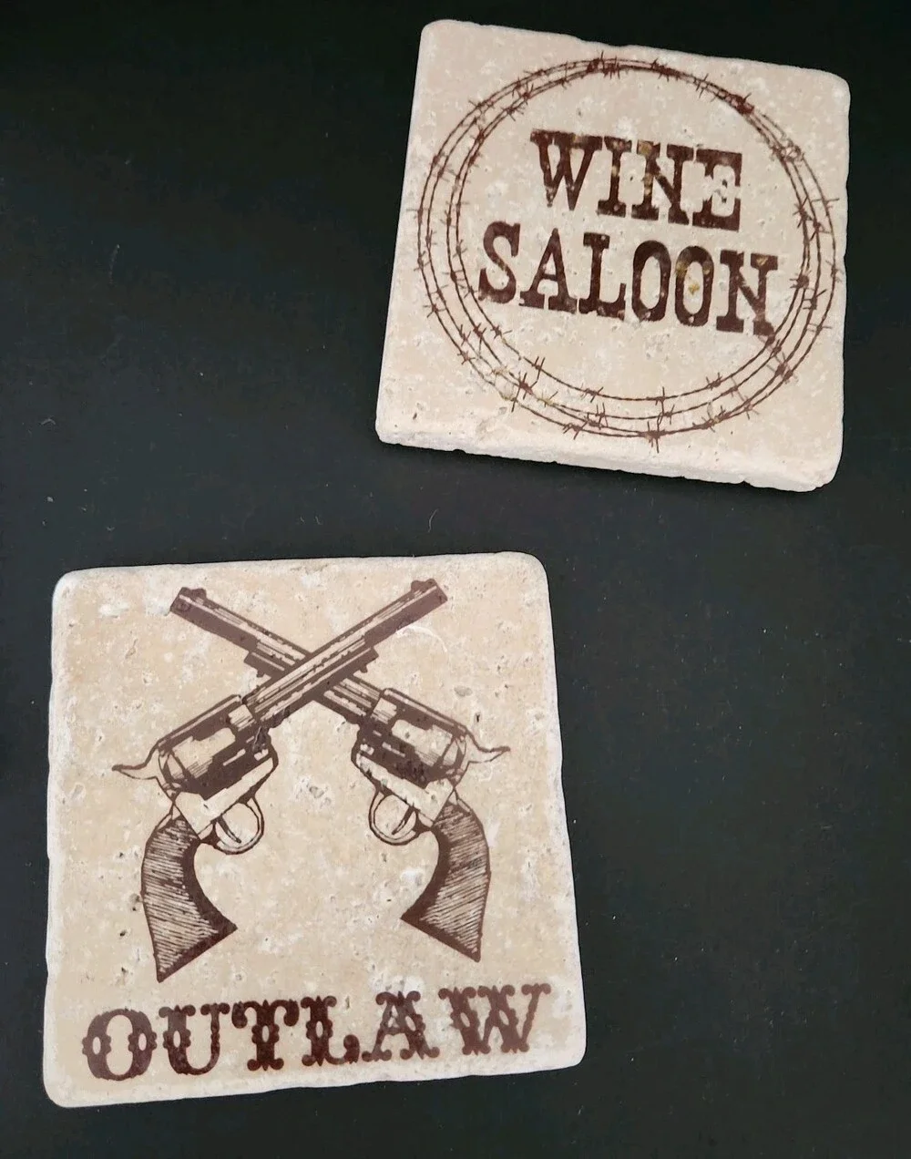 2 Saloon Lone Star ABSORBENT Heavy STONE  Drink Coasters Outlaw Western Cowboy